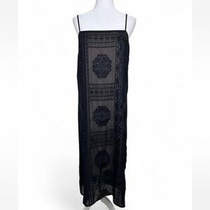 Anthropologie Floreat Luna black lace embroidered slip dress